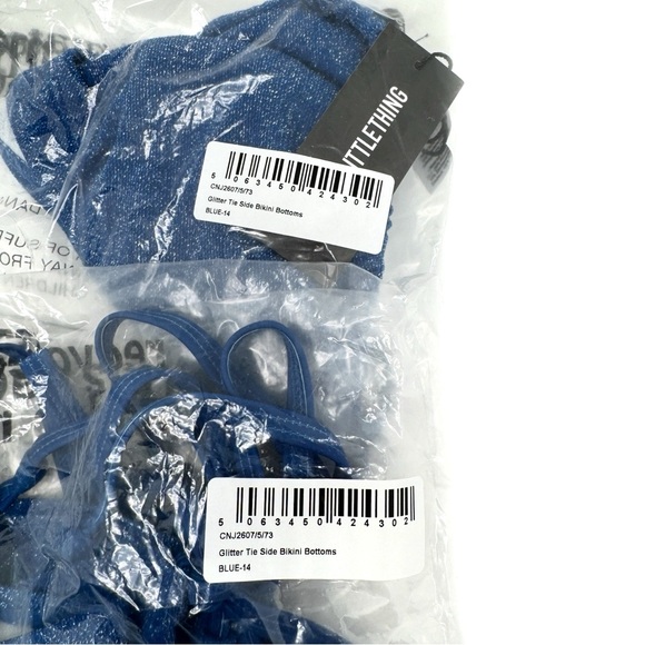 PrettyLittleThing Cobalt Blue Glitter Side Tie Bikini Bottom Size 10 US - Picture 7 of 7